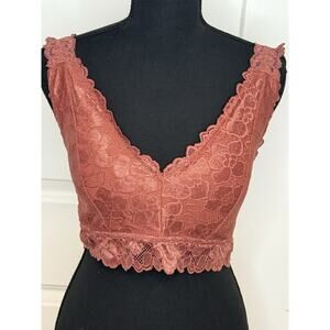 Maurices Rose Gold Color Lacey Scalloped Bralette Sz L Padded Wireless Plunge